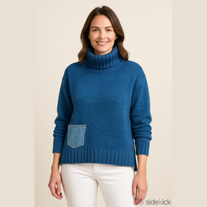 Shannon Passero blue cotton turtleneck sweater One Size Fair Trade Relaxed Fit
